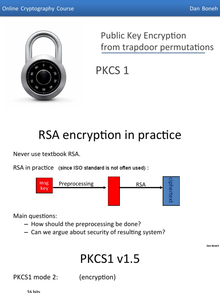 Pkcs 1: Public Key Encryp4on From Trapdoor Permuta4ons | PDF ...