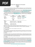 Economics 526 - Mathematics For Economists: Day(s) Time Location