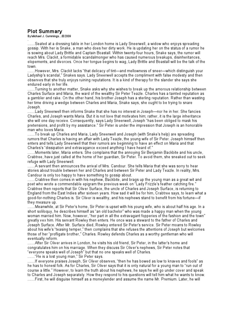 School For Scandal Plot | PDF