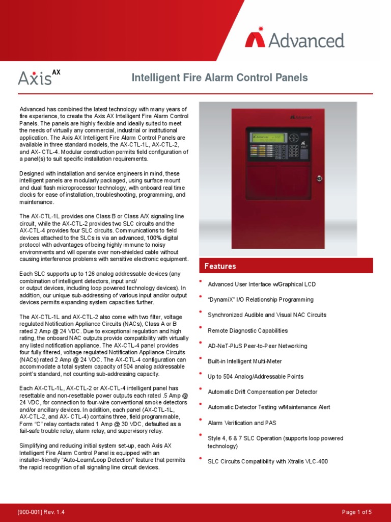 Axis AX Intelligent Fire Alarm Panels | PDF | Amplifier | Relay
