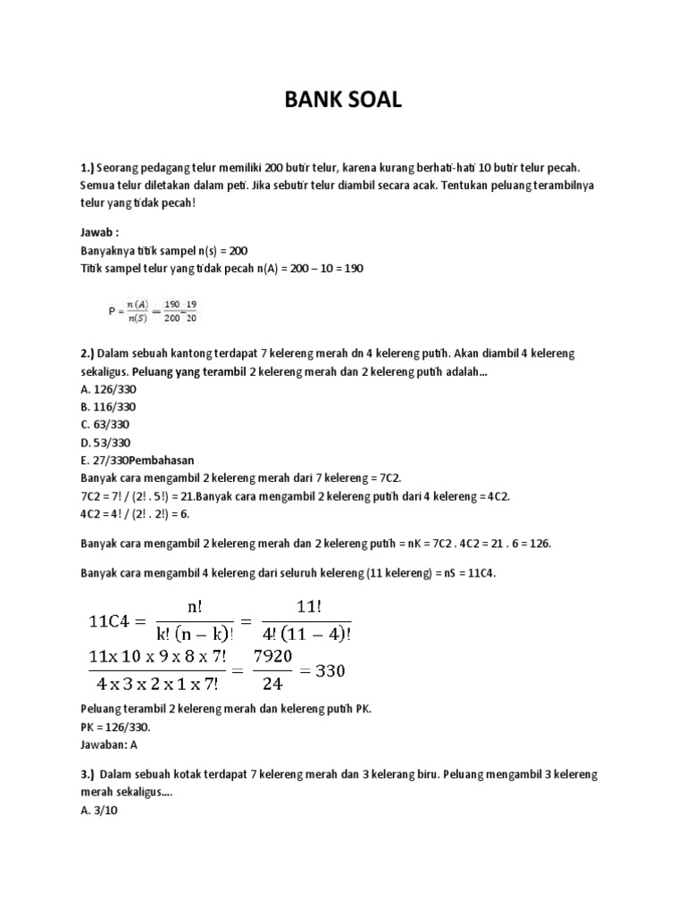 Bank Soal Peluang Kombinasi