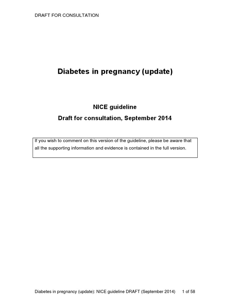 Guidance For The Management Of Diabetes In Pregnancy An Update Of The
