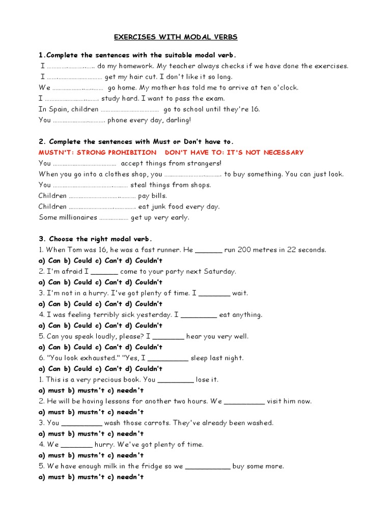 Exercises With Modal Verbs Pdf