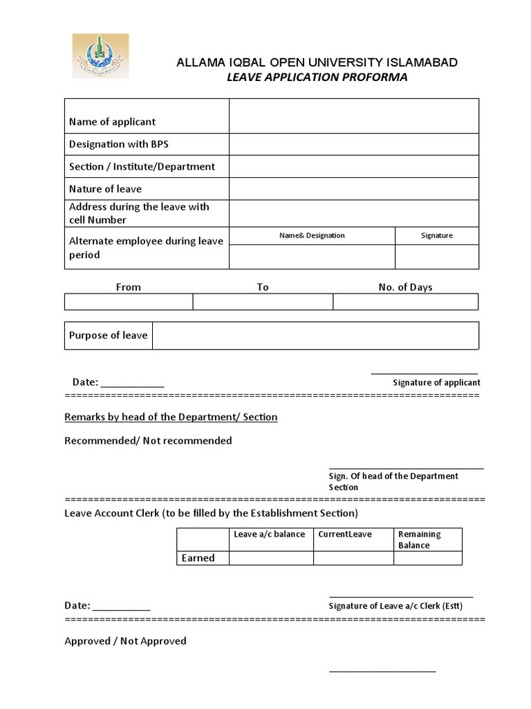 Leave Application Proforma for Employees | PDF