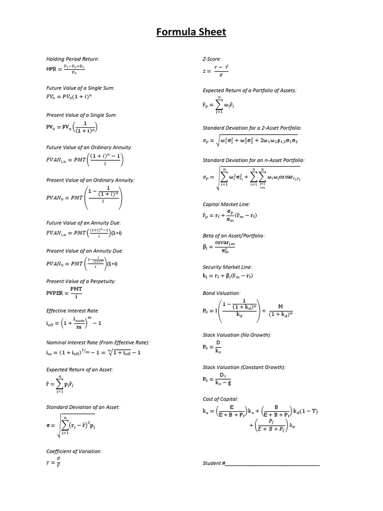 Fundamentals of Finance Formula Sheet | PDF | Present Value | Stock ...