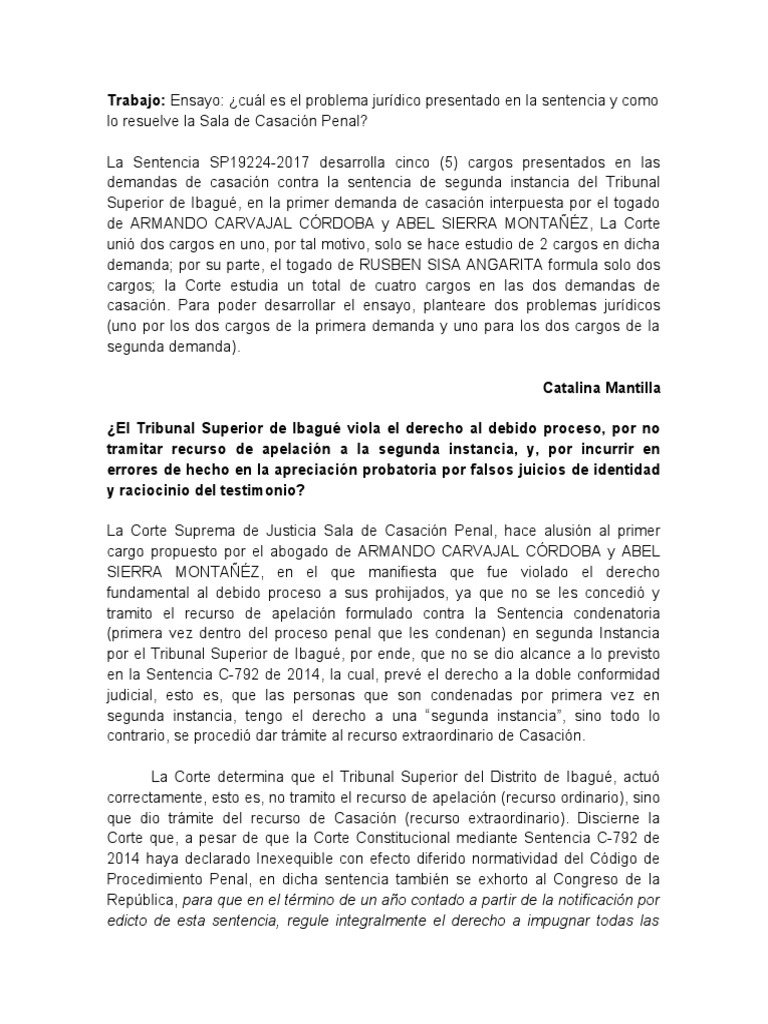 EnsayosentenciaSP19224 2017 | PDF | Sentencia (ley) | Caso de ley
