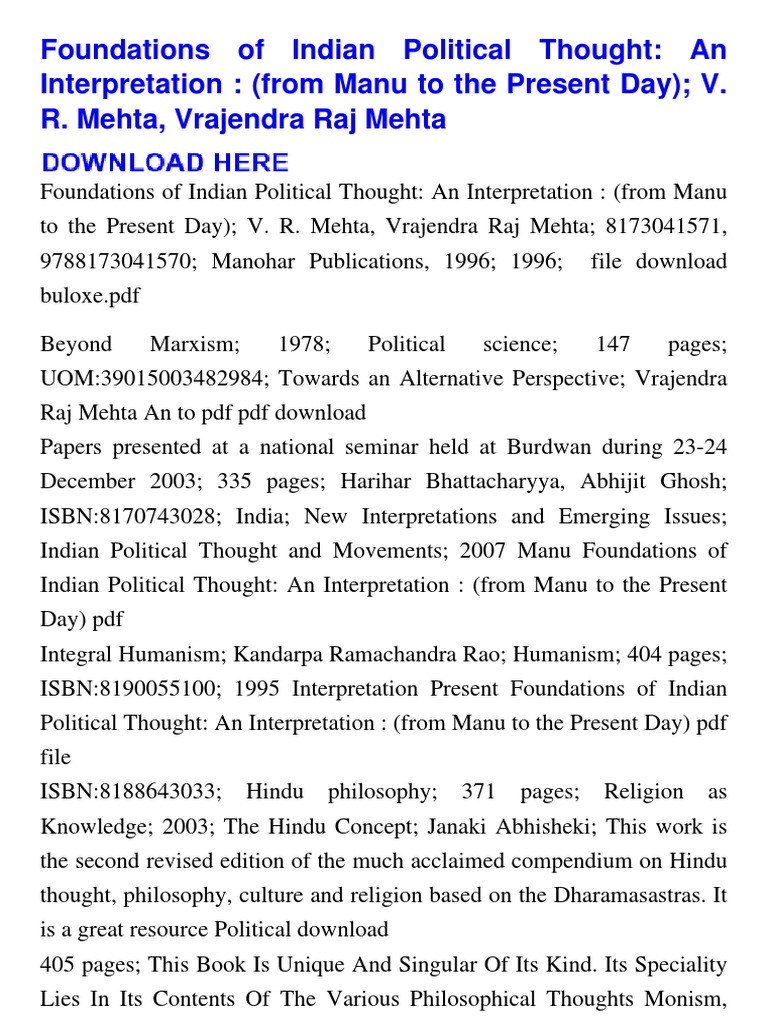 Foundations of Indian Political Thought: An Interpretation: (From Manu ...