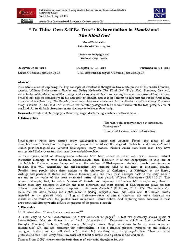 Existentialism In Hamlet Pdf Existentialism Authenticity Philosophy