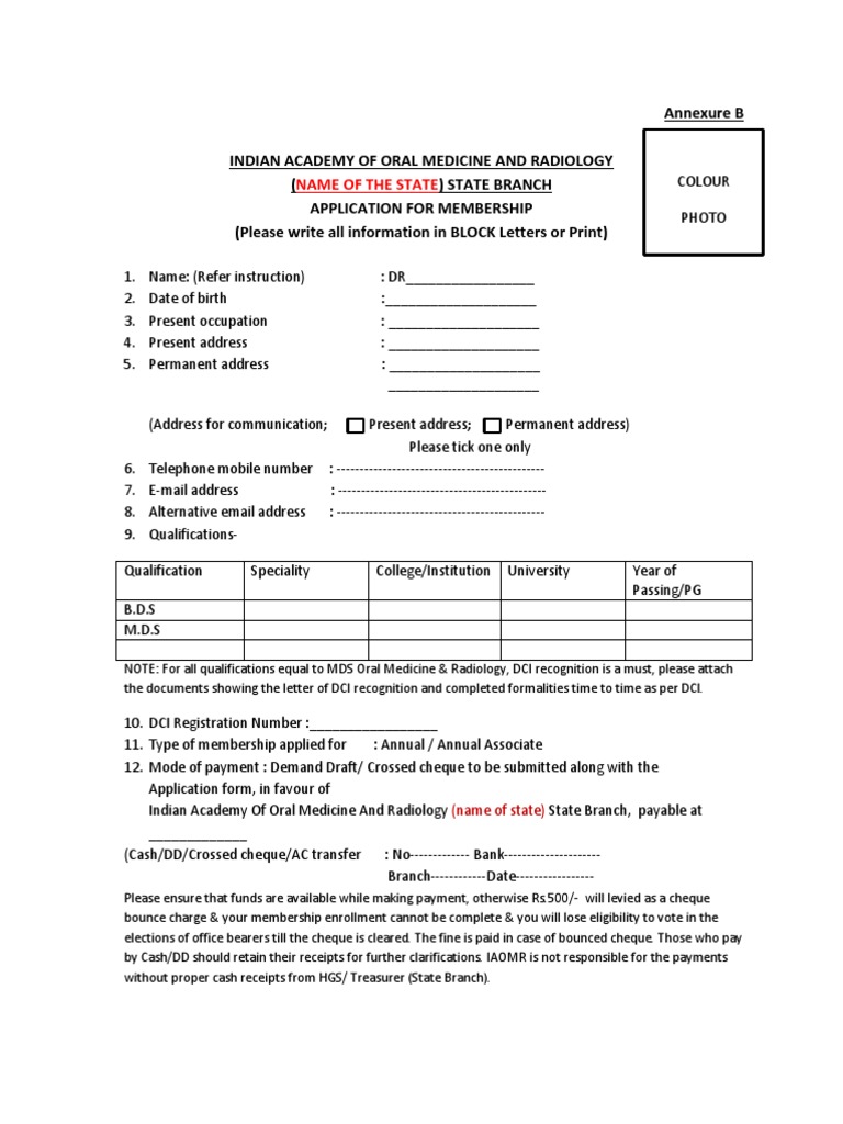 Iaomr State Chapter Application Form | PDF | Cheque | Business