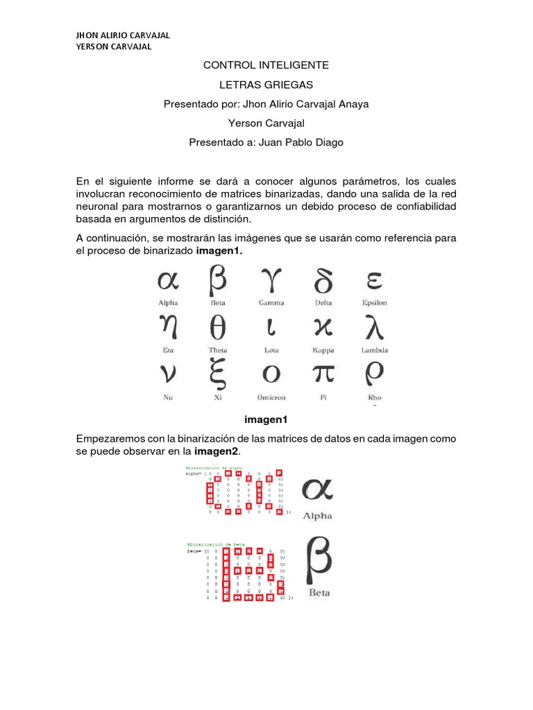 Binarización de Letras Griegas en Matlab | PDF | Red neuronal ...