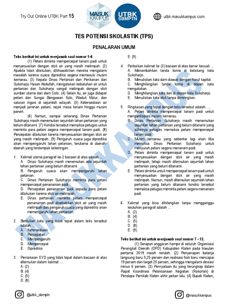 Try Out Utbk Part 15 Saintek Pdf