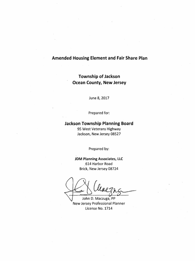 Jackson Township Fair Share Housing Plan PDF Household Household