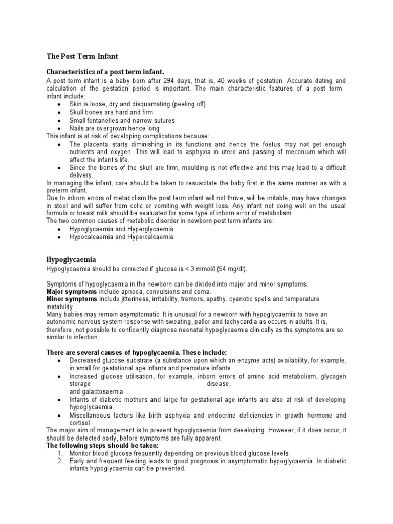 Characteristics of A Post Term Infant | PDF | Hypoglycemia | Hyperglycemia