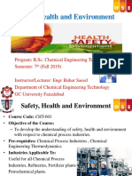 Safety, Health and Environment: Program: B.Sc. Chemical Engineering Technology Semester: 7 (Fall 2019)