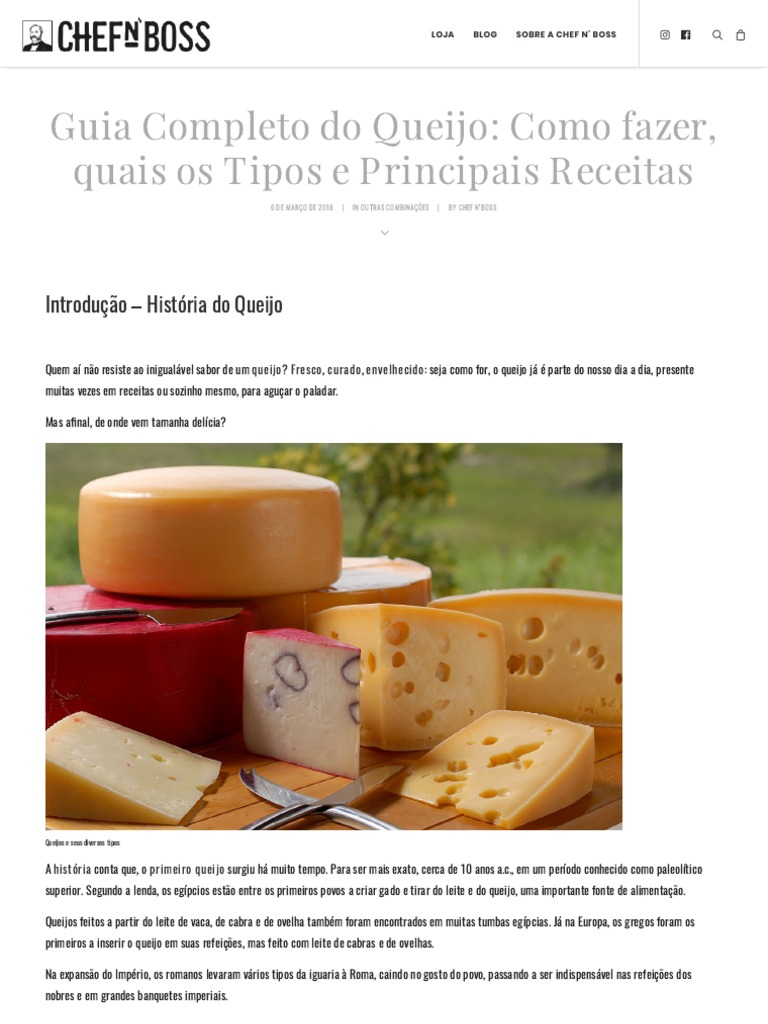 Queijo (Guia Completo) Como Fazer, Tipos e Principais Receitas | PDF ...