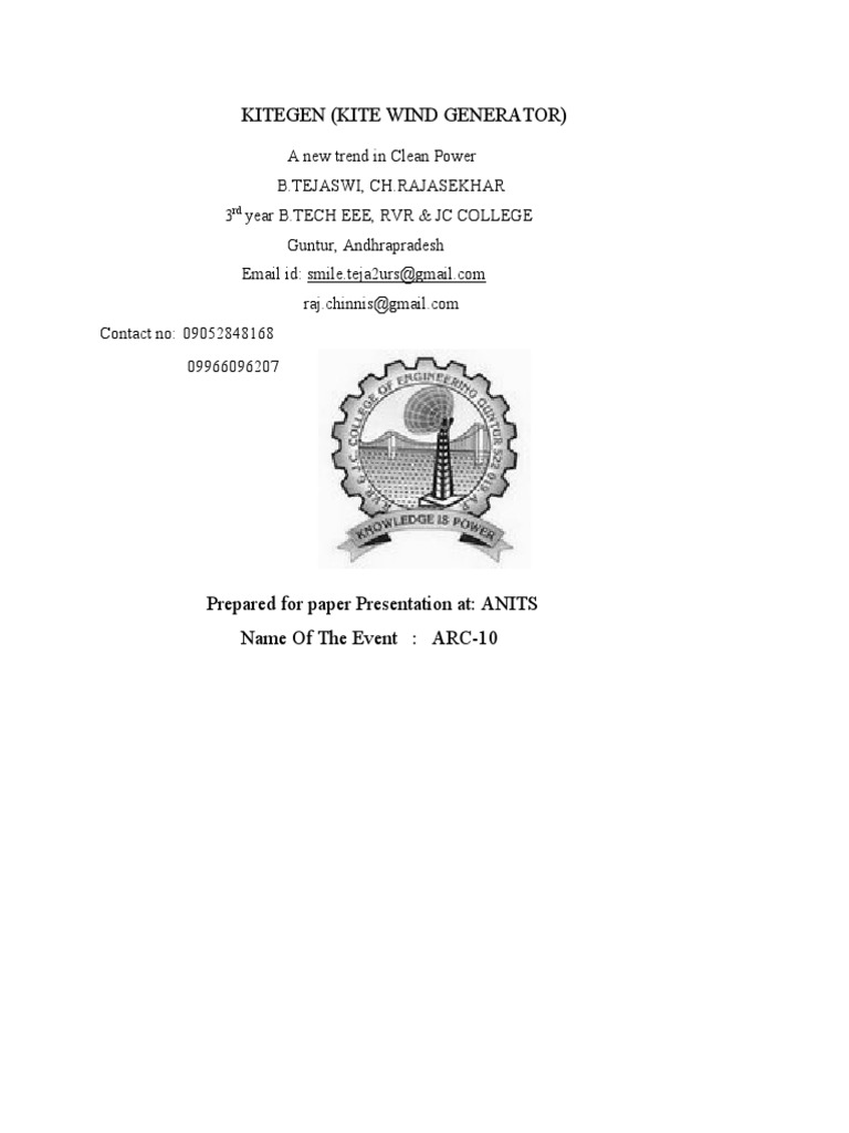 Kitegen (Kite Wind Generator) PDF Wound Wind Power