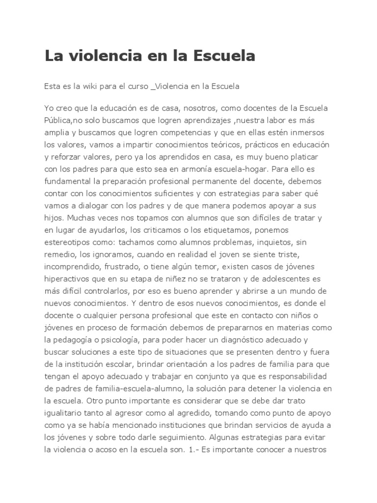 La Violencia en La Escuela | PDF | Violencia | Familia