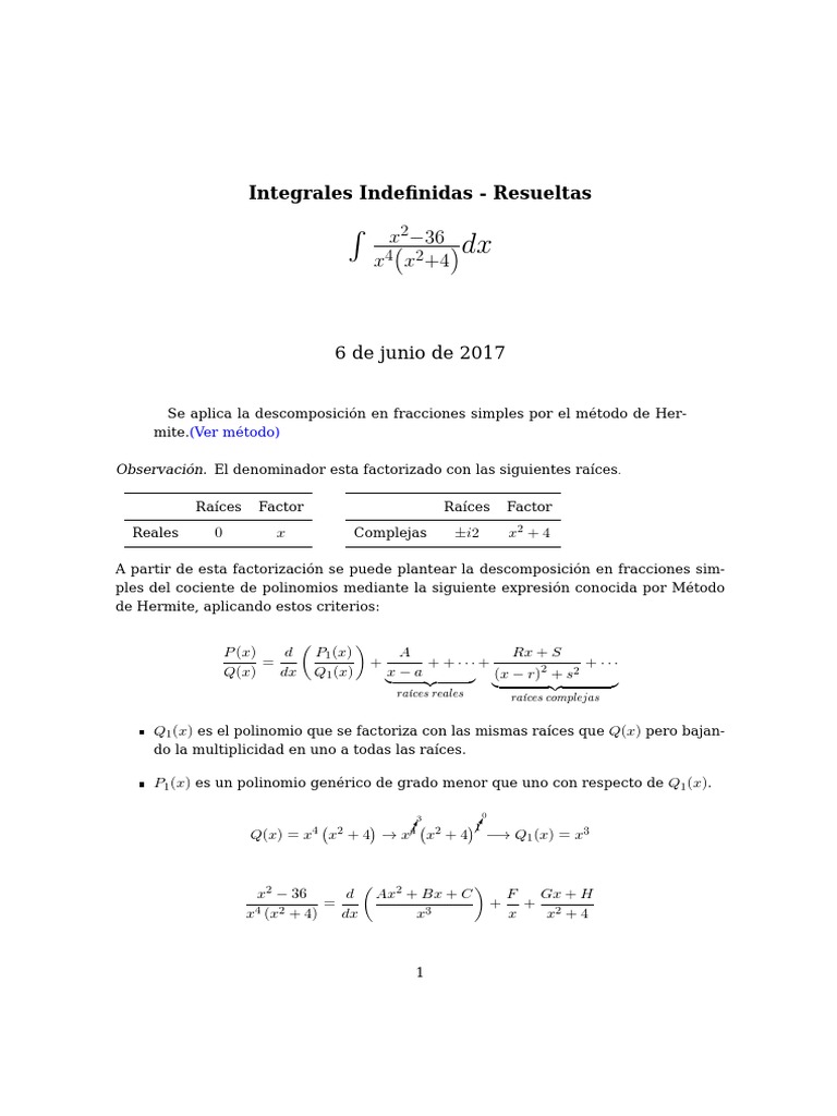 Método de Hermite en Integrales | PDF | Factorización | Conceptos ...