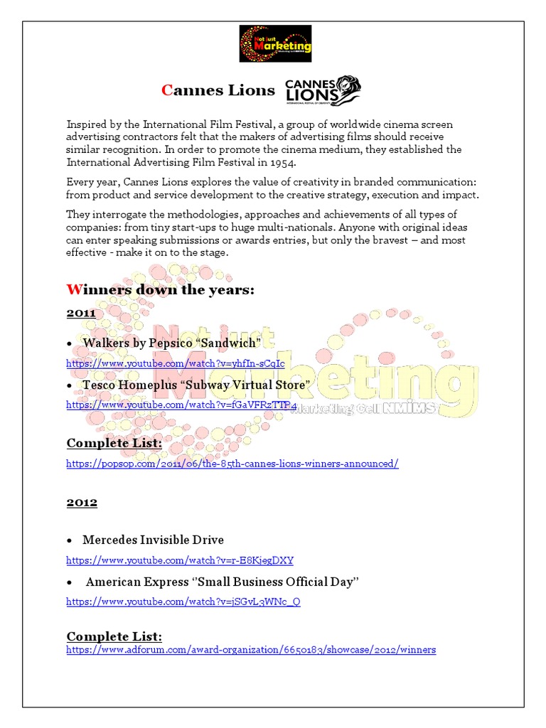 Cannes Lions Winning Campaigns Pdf Promotion And Marketing