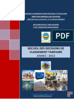 Le Recueil Des Décisions de Classement Tarifaire Pour L'année 2012 PDF