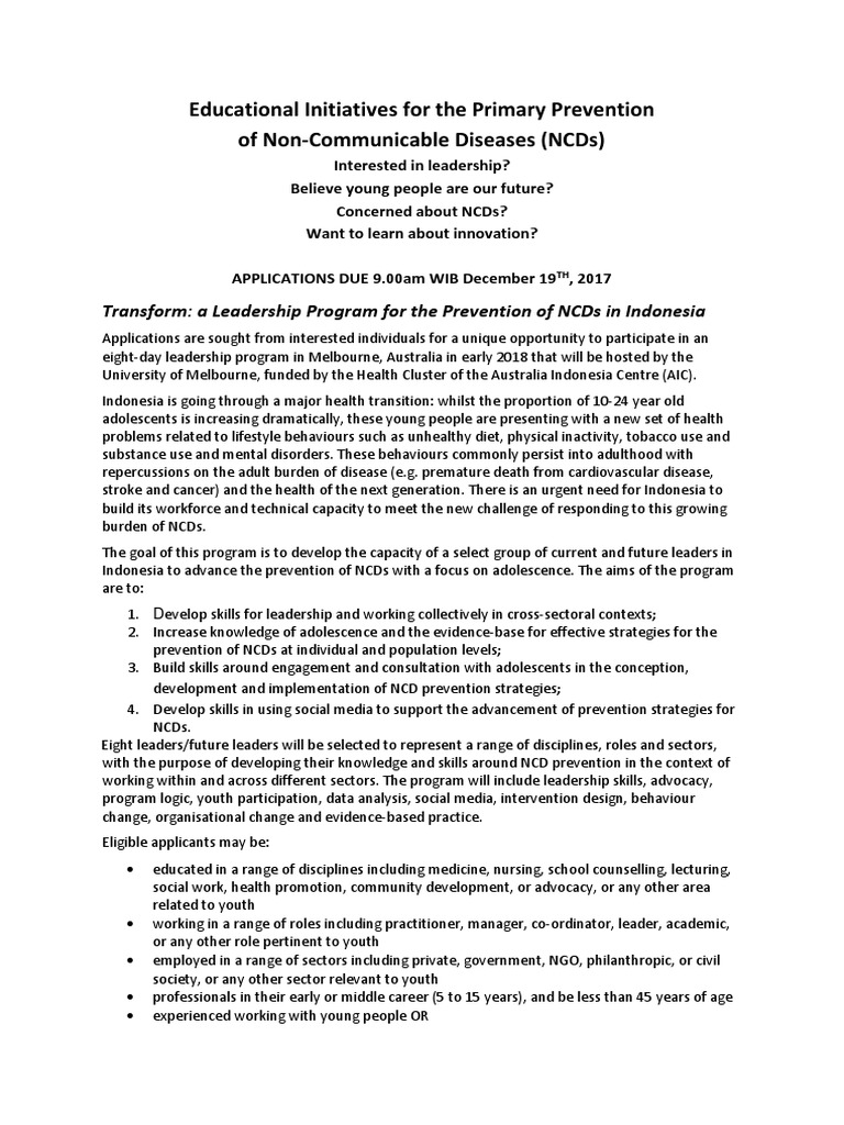 Leadership Program for NCD Prevention | PDF | Non Communicable Disease ...