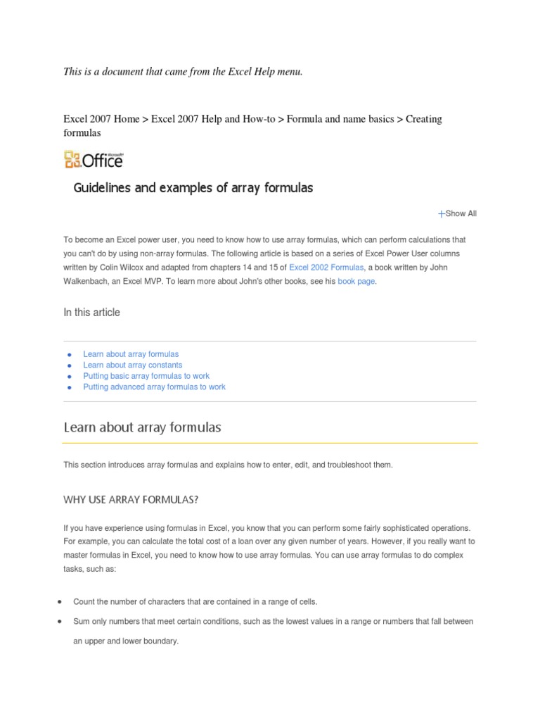 Guidelines and Examples of Array Formulas | PDF | Array Data Structure ...
