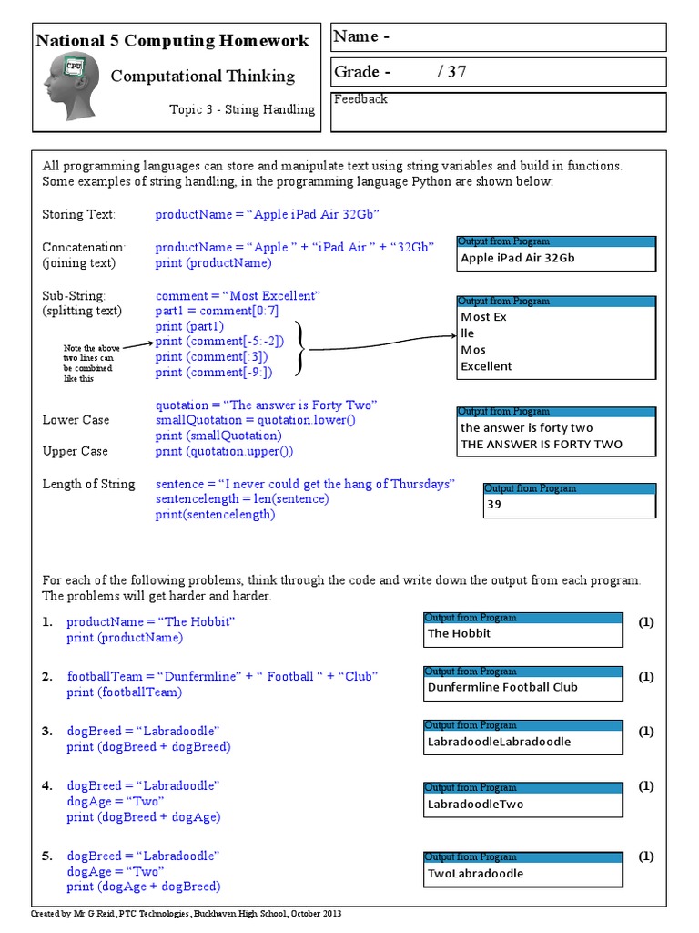 N5 Computing: String Handling Tasks | PDF | String (Computer Science ...