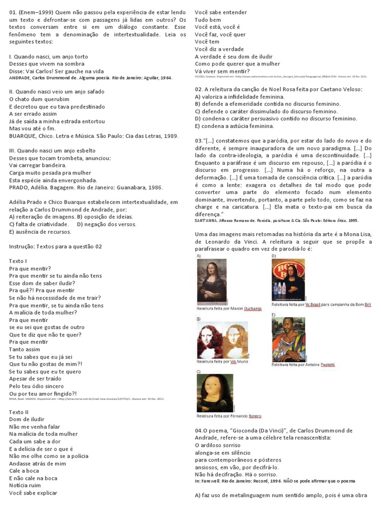 Questões Intertextualidade | PDF | Poesia