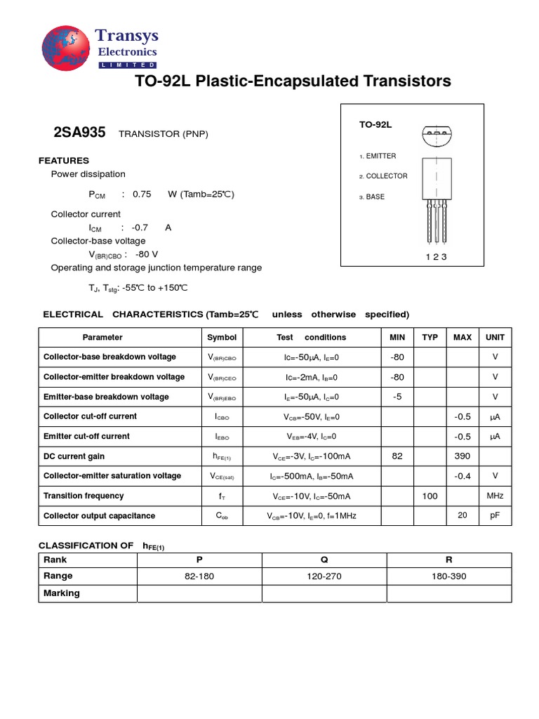 Transys: TO-92L Plastic-Encapsulate D Transistors | PDF | Science ...