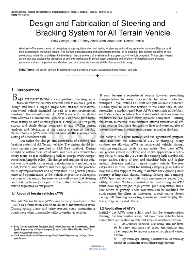 Design and Fabrication of Steering and Bracking System For All Terrain ...