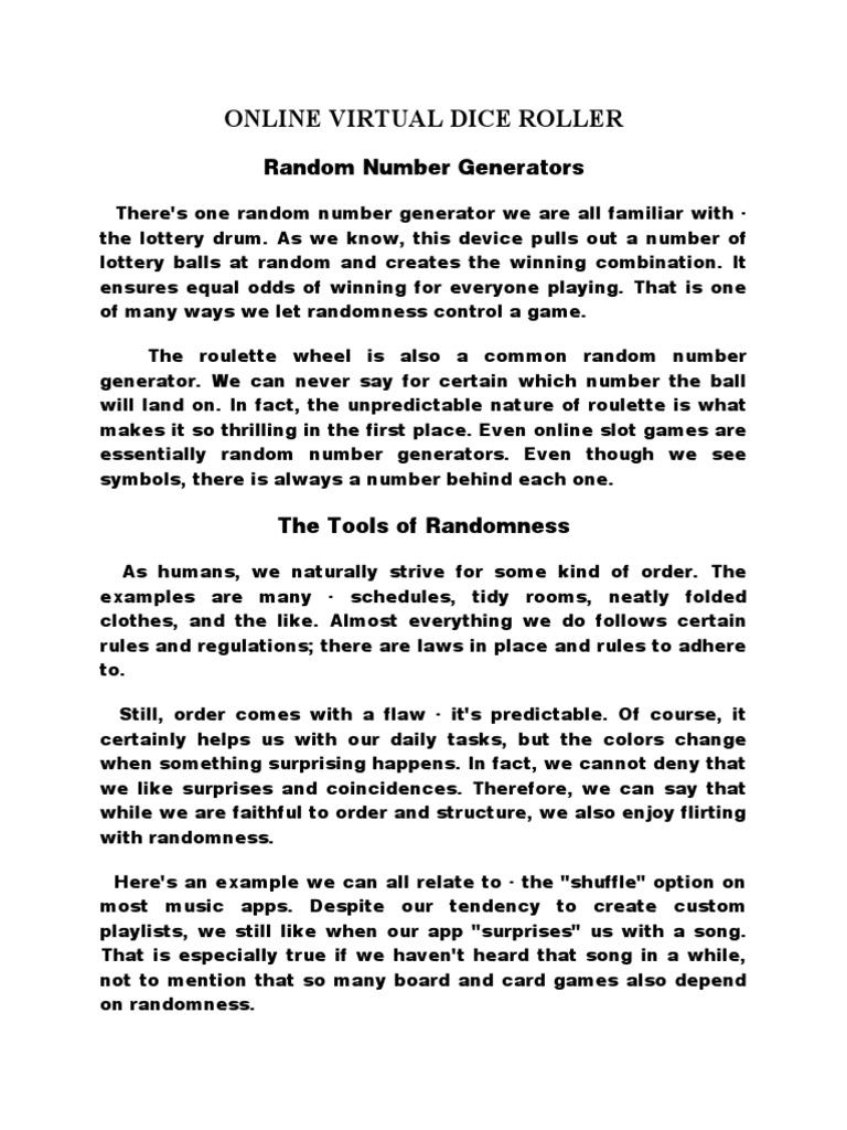 Online Virtual Dice Roller PDF Dice Randomness