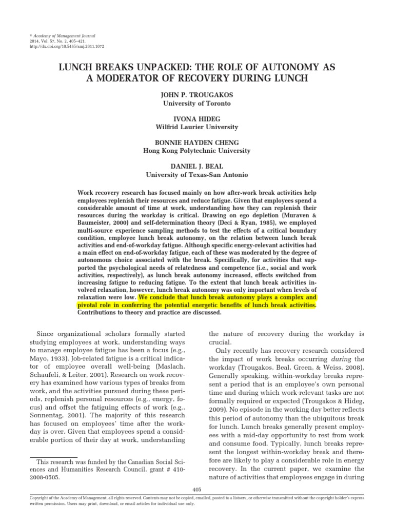 Lunch Breaks Unpacked Pdf Pdf Dependent And Independent Variables