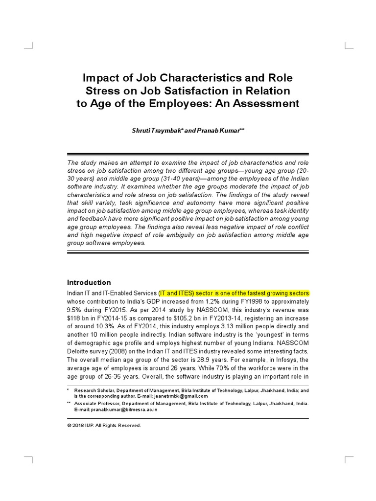 Impact of Job Characteristics and Role PDF | PDF | Job Satisfaction ...