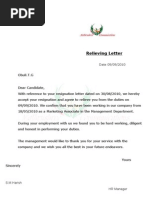 Relieving Letter