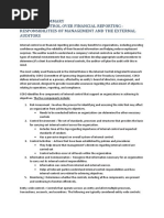 Chapter 3 Summary Internal Control Over Financial Reporting: Responsibilities of Management and The External Auditors