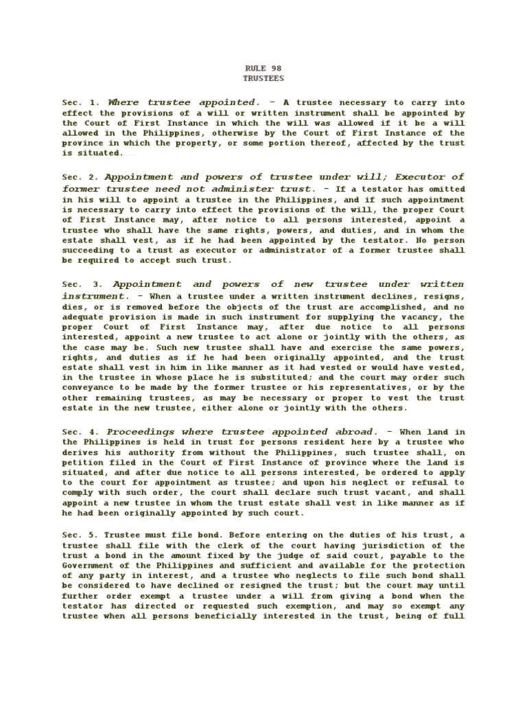 Rule 98 Trustees: Chanrobles Virtualawlibrary | PDF | Trust Law | Trustee