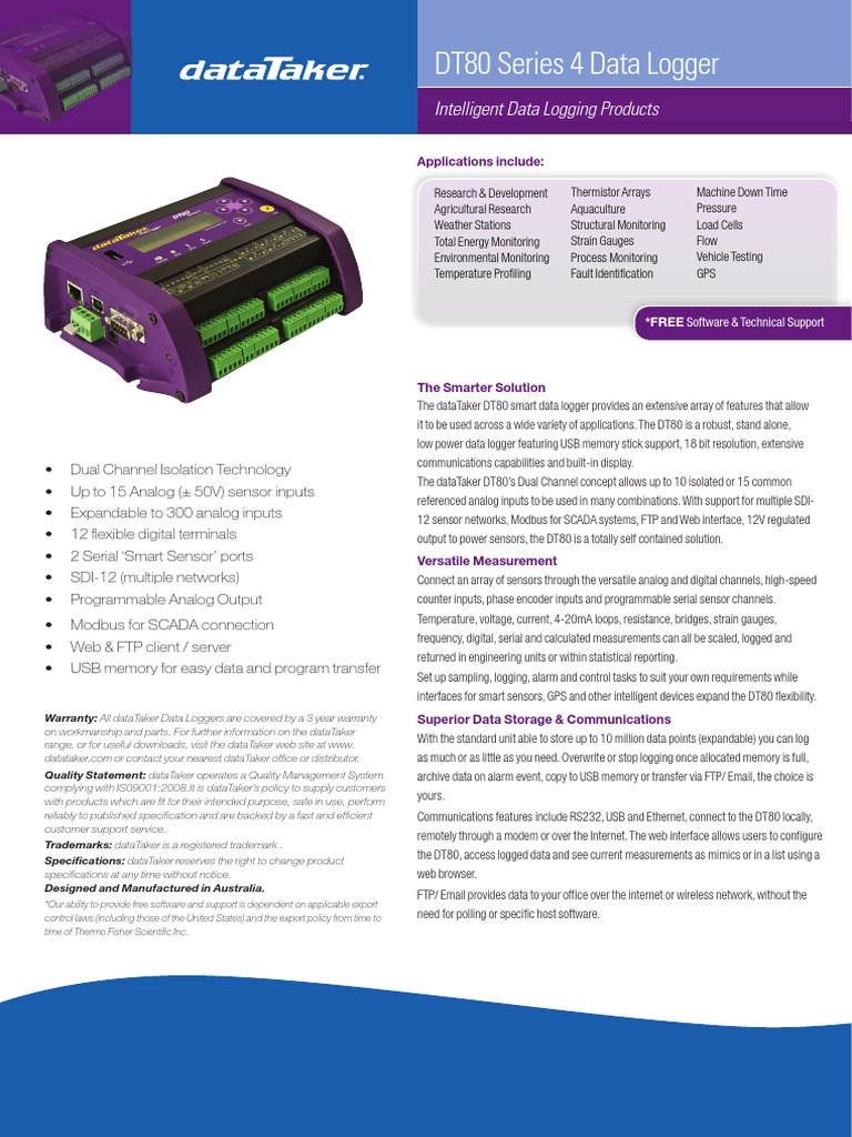 DT80 Series 4 Data Logger Intelligent Data Logging Products PDF