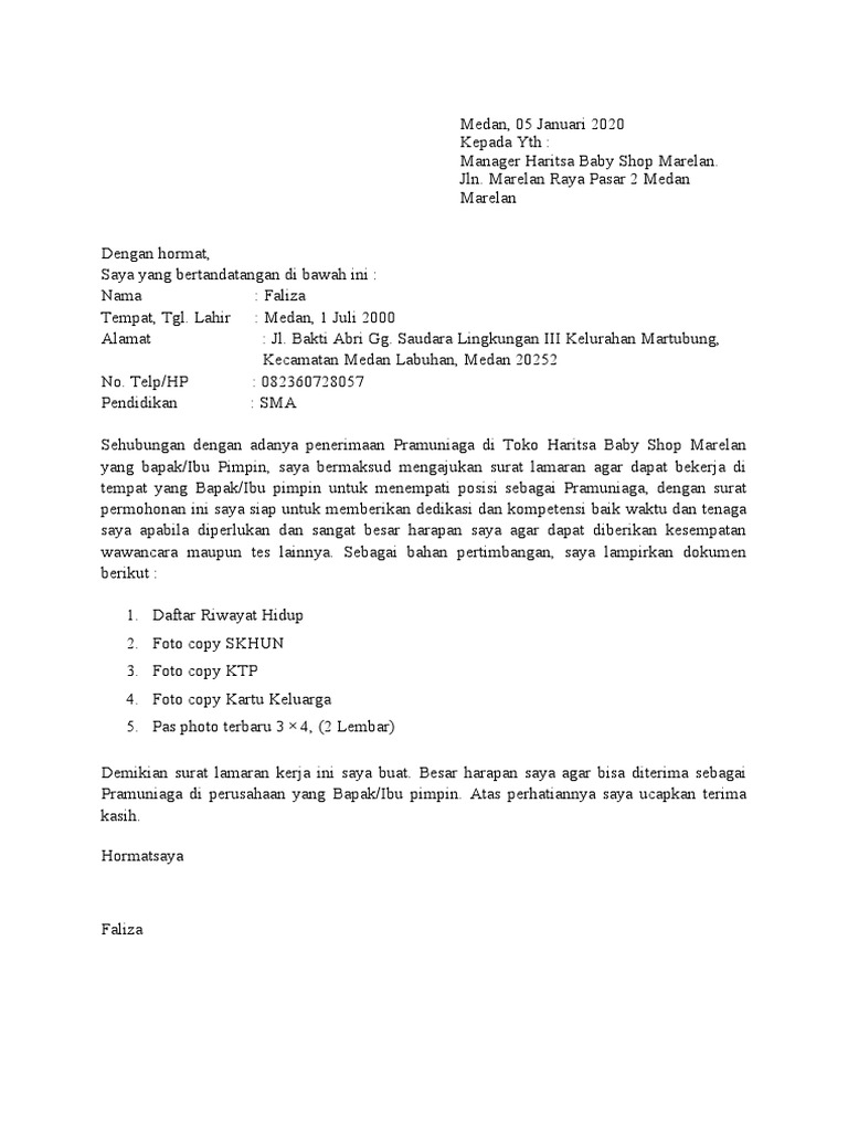 Surat Lamaran Haritsa Pdf