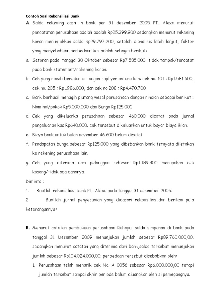 Contoh Soal Rekonsiliasi Bank PDF