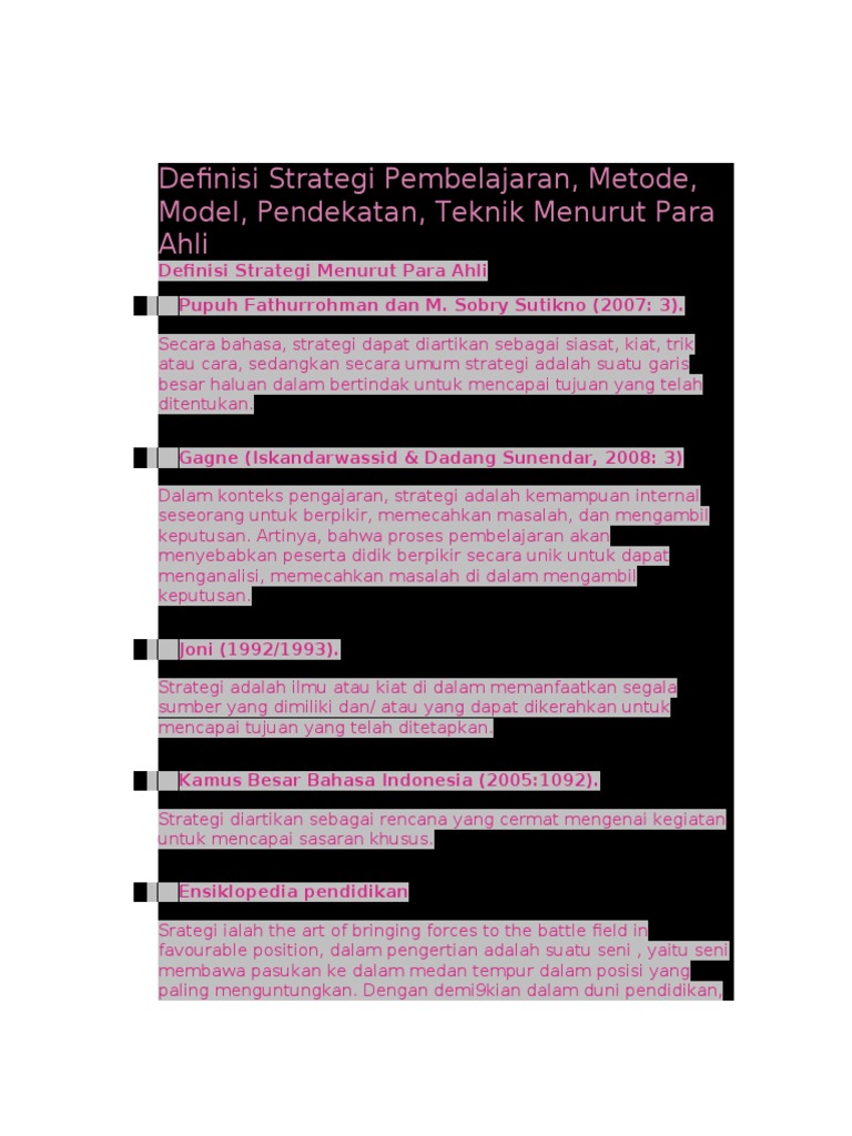 Definisi Strategi Pembelajaran Pdf