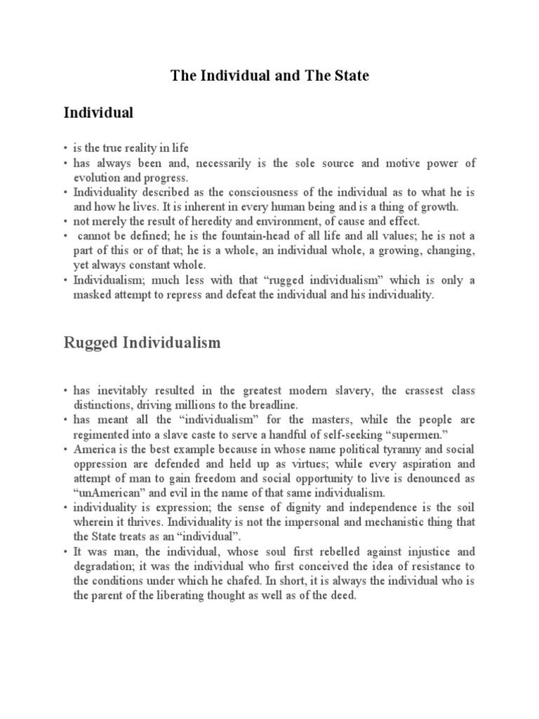 The Individual and The State Individual: Rugged Individualism | PDF ...