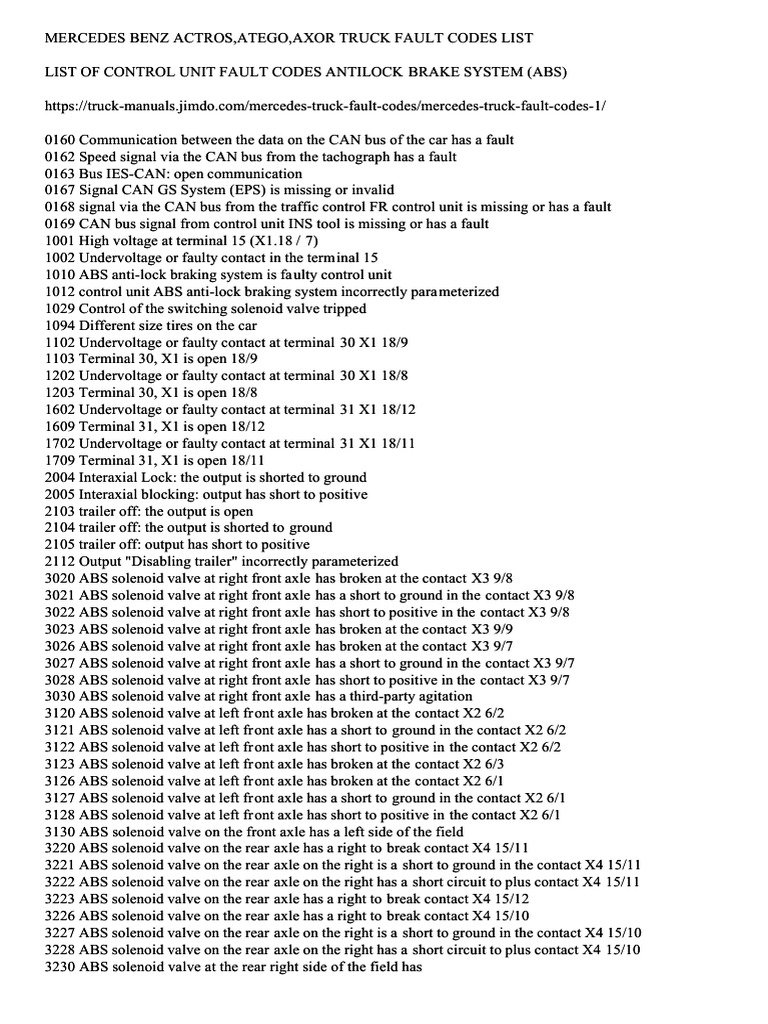 Mercedes Actros Fault Codes List | PDF | N Ox | Turbocharger