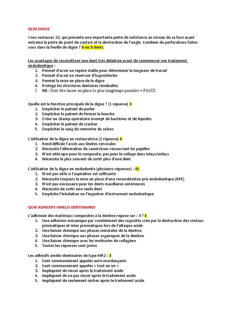 Qcm Digue | Pdf | Émail Dentaire | Dentine