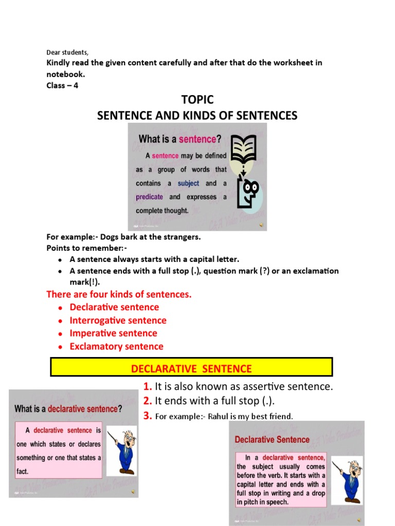 Class 4 Sentences and Kinds | PDF | Sentence (Linguistics) | Human ...