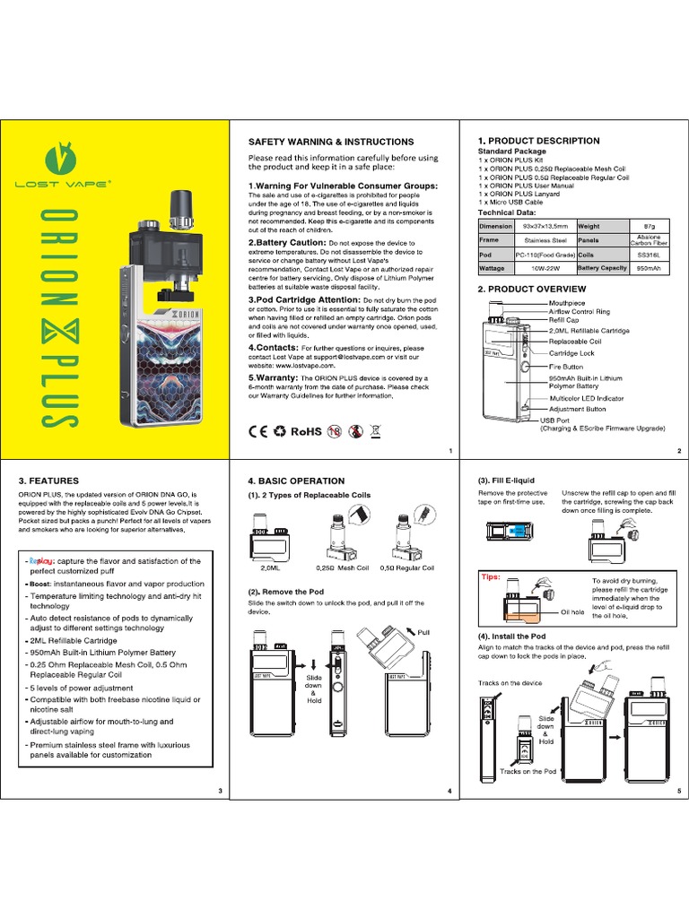 Lost Vape Orion Bar Manual Lost Vape Orion Bar 7,500  Vape papa