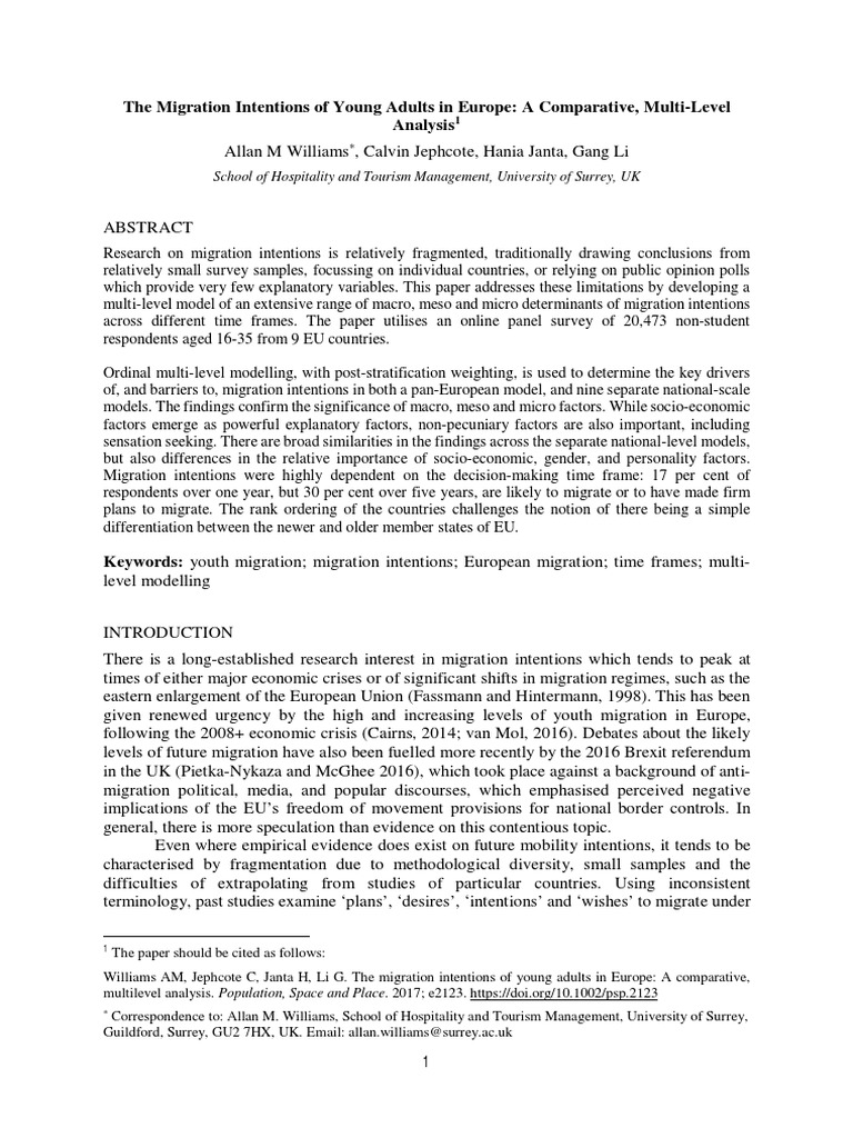 The Migration Intentions of Young Adults in Europe-2017 | PDF | P Value ...