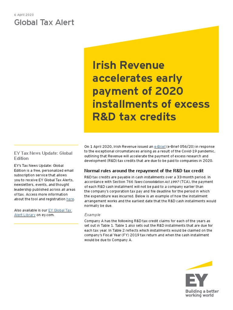 Ey Ireland Early Payment of 2020 Excess Randd Tax Credits PDF