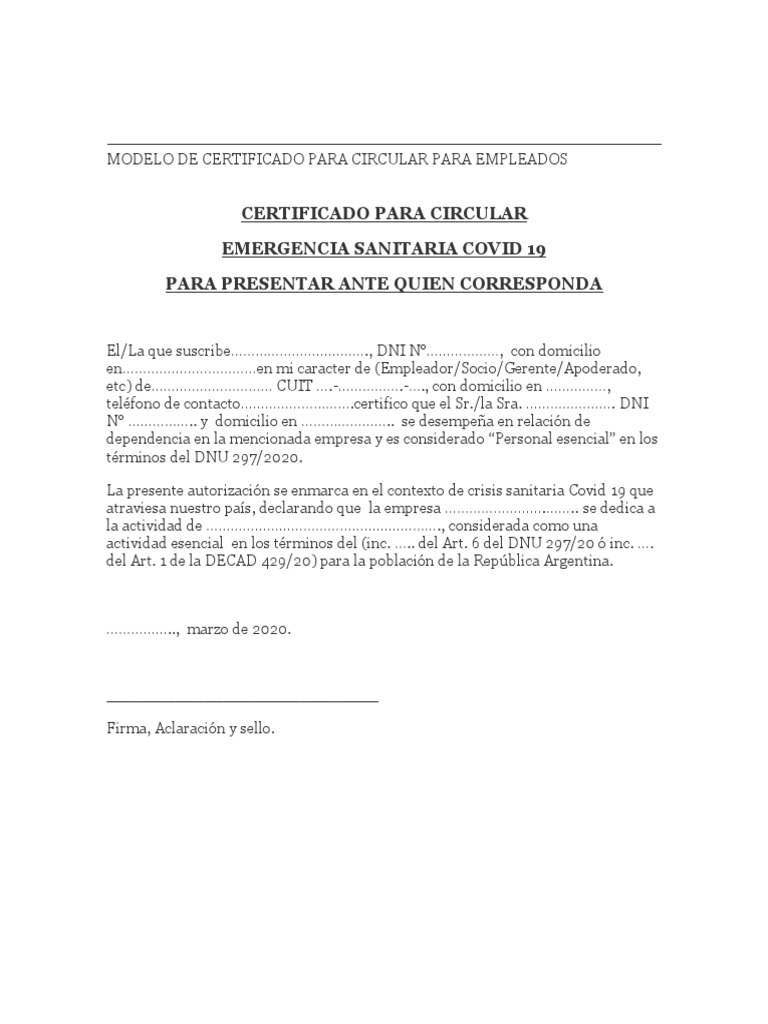 Modelo Certificado para Circular para Empleados | PDF