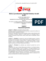 Bolivia: Ley de Desarrollo y Seguridad Fronteriza, 4 de Abril de 2011