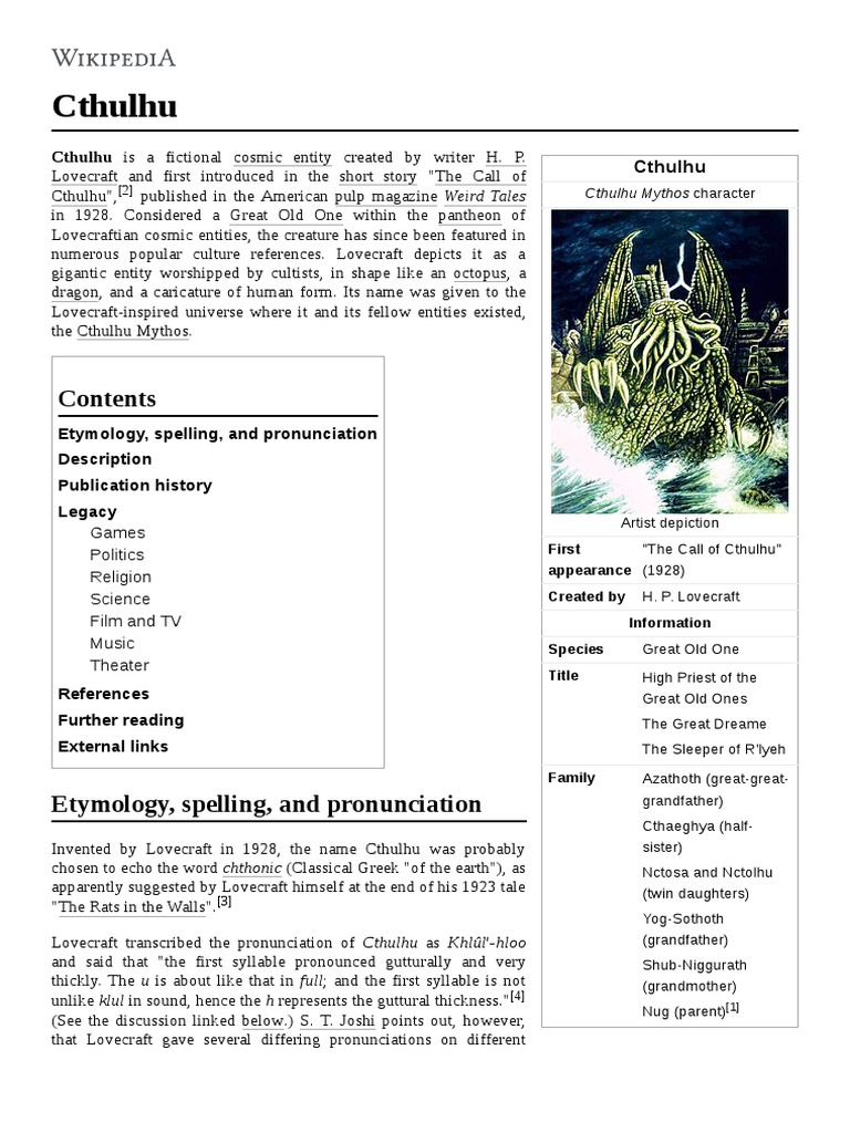 Cthulhu: Cthulhu Is A Fictional Cosmic Entity Created by Writer H. P ...